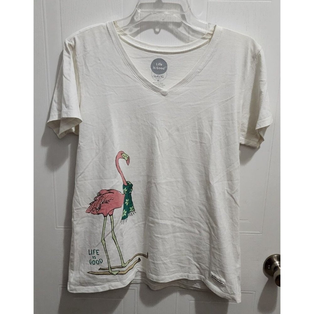 Life Is Good‎ Women's Short Sleve Crusher Tee Classic Fit Skiing Flamingo Size M